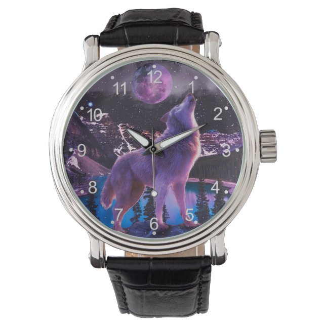 Grauwolf heult im Wald Armbanduhr (Vorderseite)
