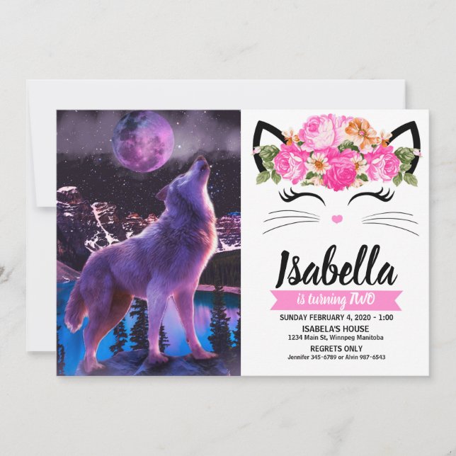 Grauwolf heult im Wald Einladung (Vorderseite)