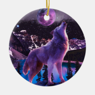 Grauwolf heult im Wald Keramik Ornament