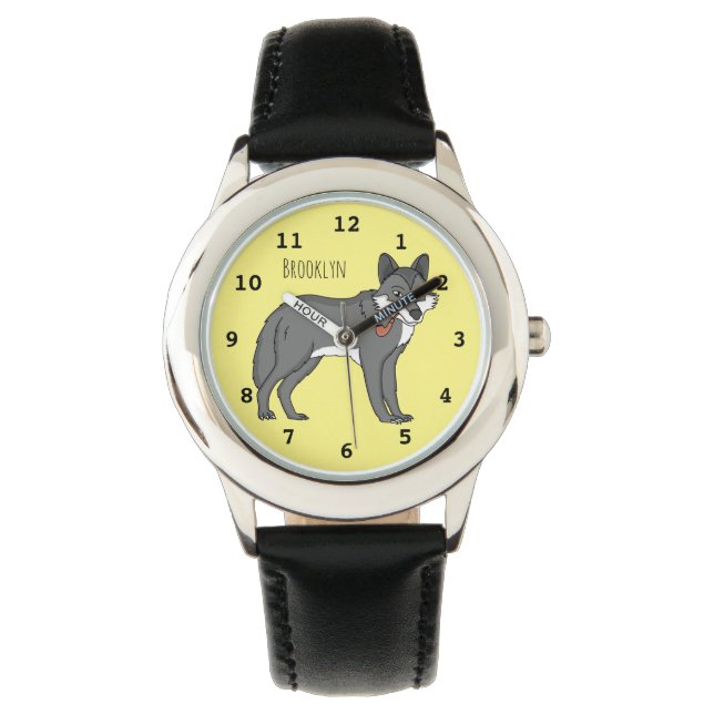 Grauwolf mit Pipe-Cartoon-Abbildung Armbanduhr (Vorderseite)