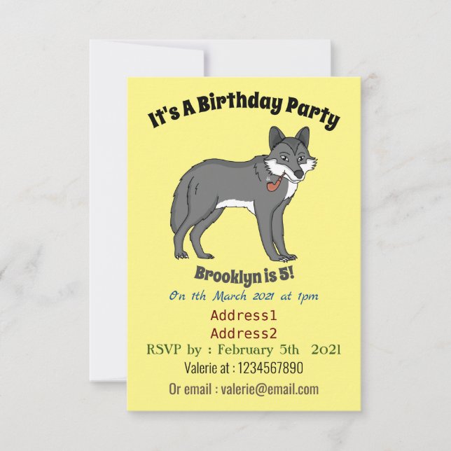 Grauwolf mit Pipe-Cartoon-Abbildung Einladung (Vorderseite)