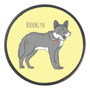 Grauwolf mit Pipe-Cartoon-Abbildung Eishockey Puck