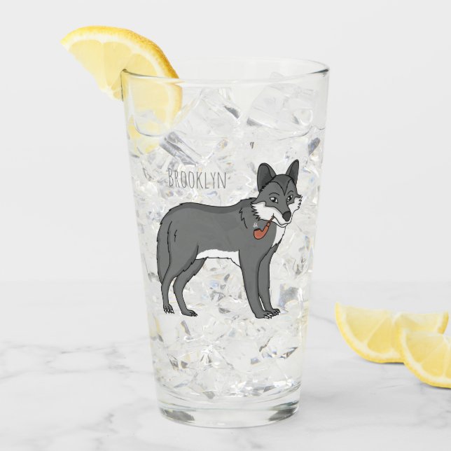 Grauwolf mit Pipe-Cartoon-Abbildung Glas (Vorderseite Ice)