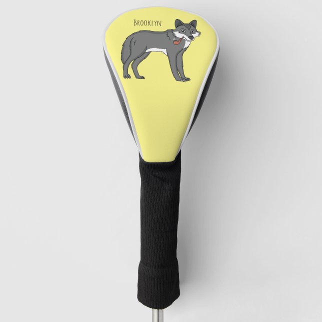 Grauwolf mit Pipe-Cartoon-Abbildung Golf Headcover (Vorderseite)