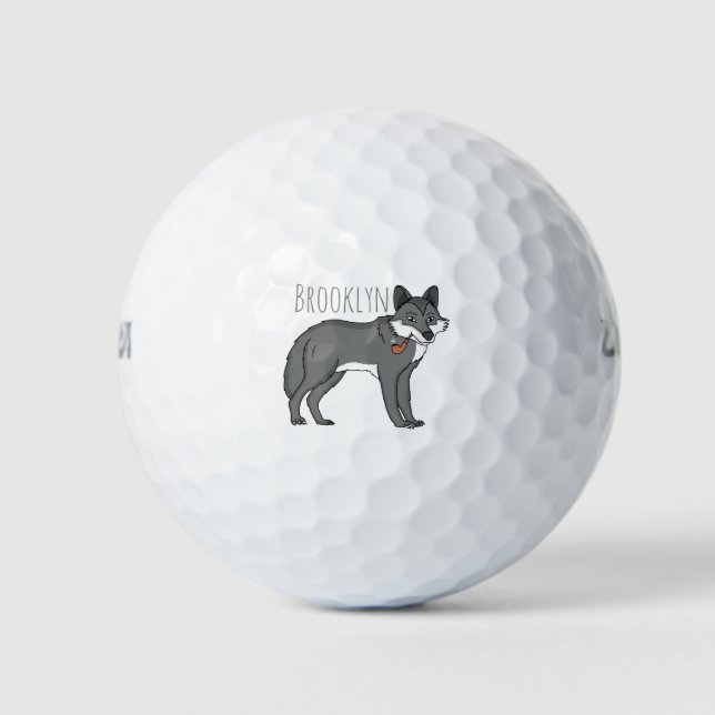 Grauwolf mit Pipe-Cartoon-Abbildung Golfball (Vorderseite)
