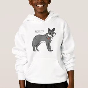 Grauwolf mit Pipe-Cartoon-Abbildung Hoodie