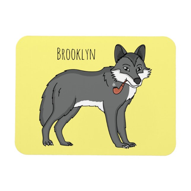 Grauwolf mit Pipe-Cartoon-Abbildung Magnet (Horizontal)