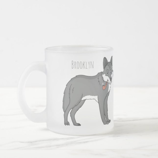 Grauwolf mit Pipe-Cartoon-Abbildung Mattglastasse (Links)