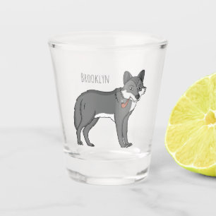 Grauwolf mit Pipe-Cartoon-Abbildung Schnapsglas