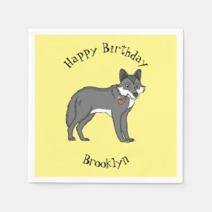 Grauwolf mit Pipe-Cartoon-Abbildung Serviette