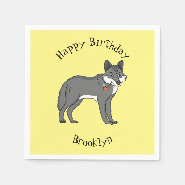 Grauwolf mit Pipe-Cartoon-Abbildung Serviette (Vorderseite)