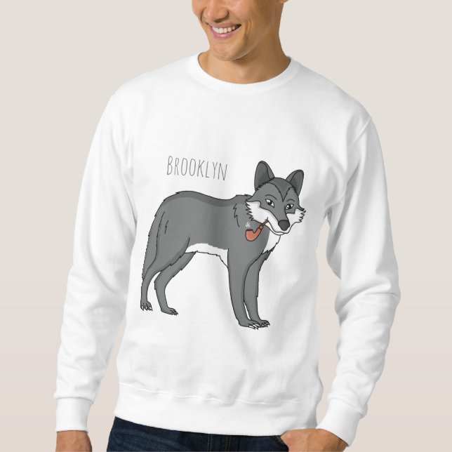 Grauwolf mit Pipe-Cartoon-Abbildung Sweatshirt (Vorderseite)