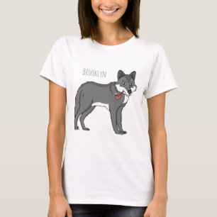 Grauwolf mit Pipe-Cartoon-Abbildung T-Shirt