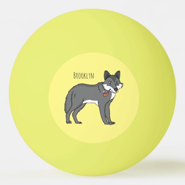 Grauwolf mit Pipe-Cartoon-Abbildung Tischtennisball (Vorderseite)