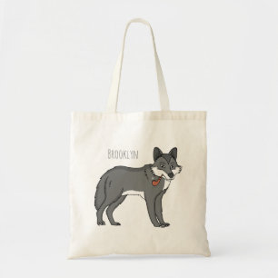 Grauwolf mit Pipe-Cartoon-Abbildung Tragetasche