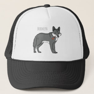 Grauwolf mit Pipe-Cartoon-Abbildung Truckerkappe