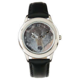 Grauwolf-Wildmalerei mit realistischen Porträtkuns Armbanduhr