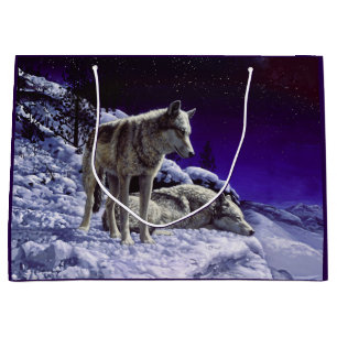 Grauwölfe im Winterschnee in der Nacht Große Geschenktüte