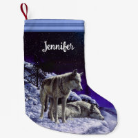 Grauwölfe im Winterschnee in der Nacht