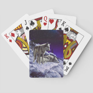 Grauwölfe im Winterschnee in der Nacht Spielkarten