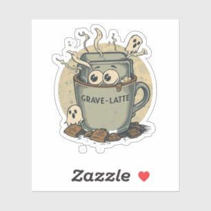 Grave latte Funny Halloween Latte Coffee Pun Aufkleber