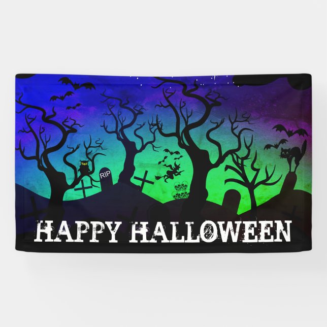 Graveyard Black, Blue und Green Halloween Banner (Horizontal)