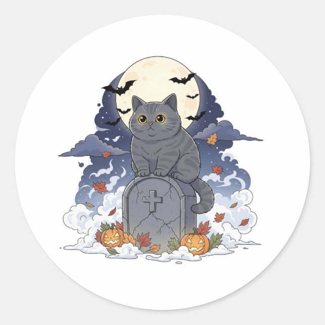 Graveyard Brit - British Shorthair Cat Halloween Runder Aufkleber (Vorderseite)