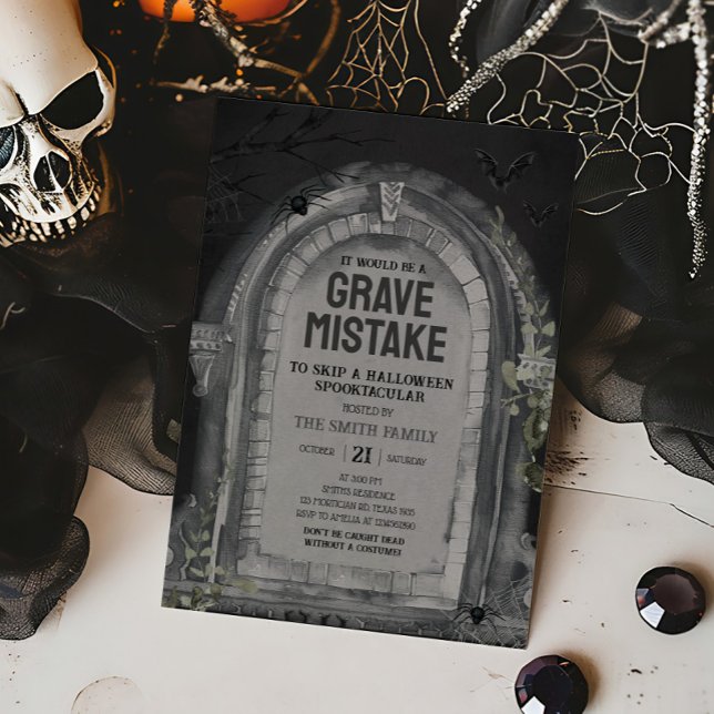 Graveyard-Halloween-Party Einladung (Tombstone Grave Mistake Halloween Party Invitation)