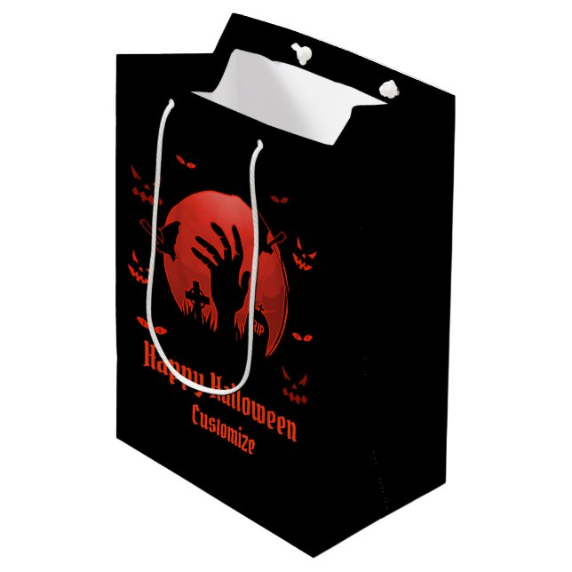 Graveyard Moon Halloween Black Mittlere Geschenktüte (Vorderseite Schrägansicht)
