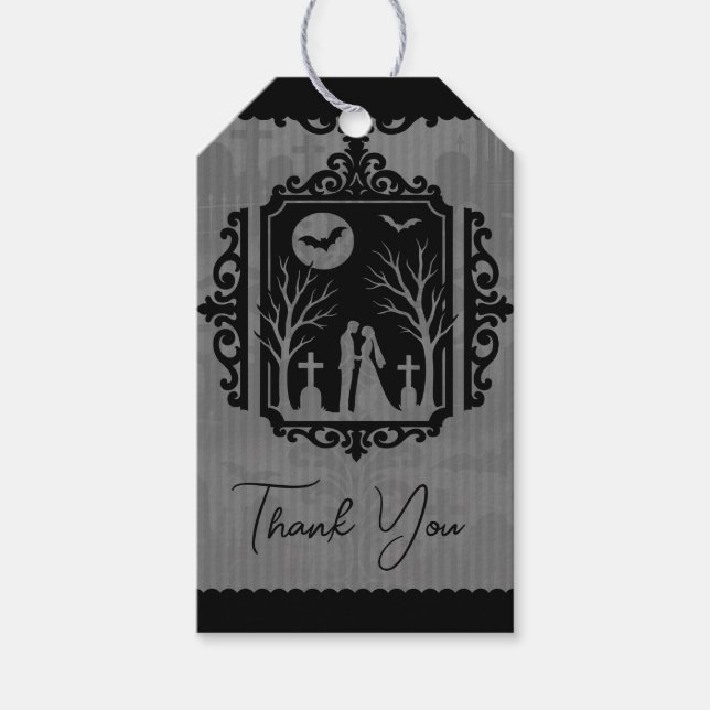 Graveyard Vows Black & Gray Gothic Wedding Geschenkanhänger (Vorderseite)