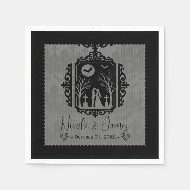 Graveyard Vows Black & Gray Gothic Wedding Serviette (Vorderseite)