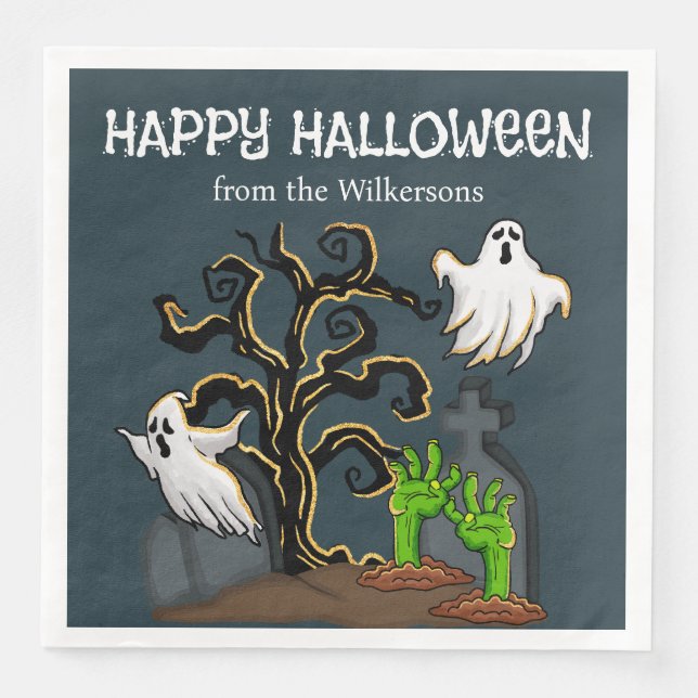 Graveyard Zombie und Geister Niedliches Halloween- Serviette (Vorderseite)