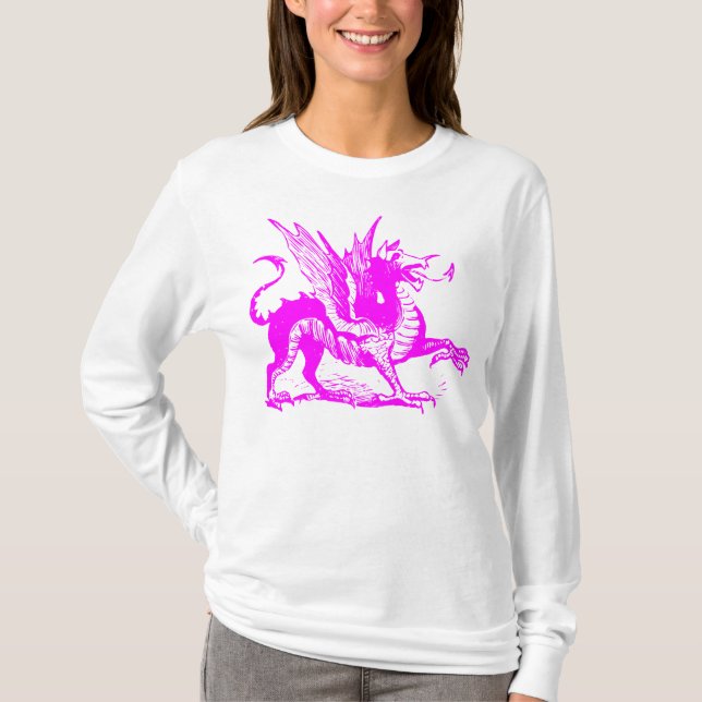 Gravieren von Drachen - Magenta T-Shirt (Vorderseite)