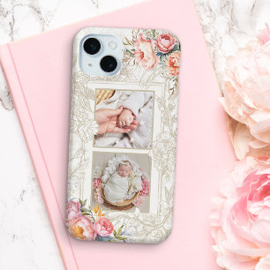 Graviert Rosa Wasserfarbe Girly Floral Zwei-Foto Case-Mate iPhone Hülle