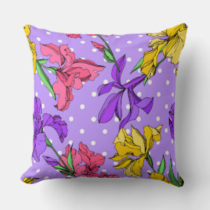 Gravierte Farbkunst lila Wildblumen Vintage Muster Kissen