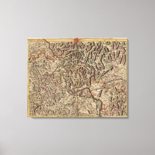 Gravierte Karte von der Rhein-Tal Leinwanddruck