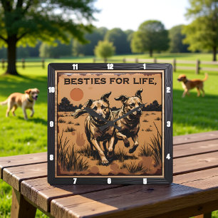Graviertes Hundepaar Tan Orange Quadratische Wanduhr