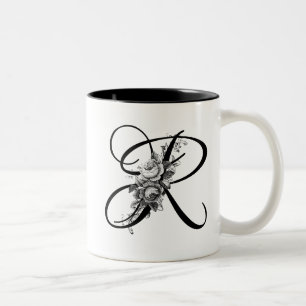 Graviertes Vintages Blumenmonogramm Zweifarbige Tasse