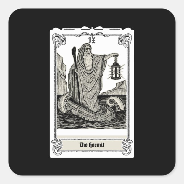 Gravierungszeichen Tarot Hermit IX Quadratischer Aufkleber (Vorderseite)