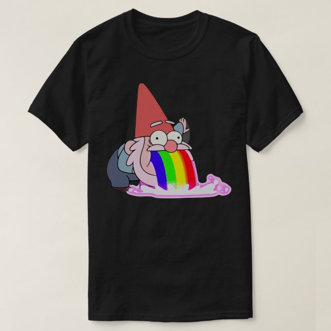 Gravitation Erbrechen Regenbogen-Gnome Shmebu T-Shirt (Design vorne)