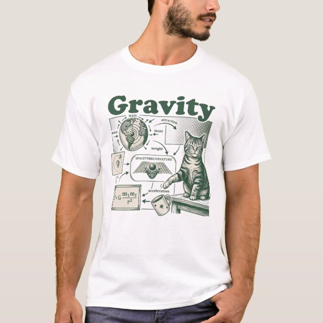 Gravity funny math explanation - with cat T-Shirt (Vorderseite)