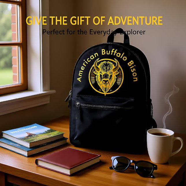 Gravur Bison Buffalo Head in Circle Design Bedruckter Rucksack (Von Creator hochgeladen)