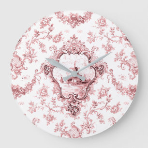 Gravur, Floral Toile mit Windmill & Boote-Rosa Große Wanduhr