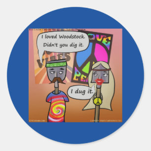 Gravur Woodstock Funny Rick London Comic Runder Aufkleber