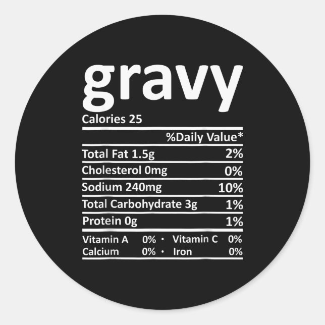 Gravy Nutrition Facts Funny Thanksgiving Christmas Runder Aufkleber (Vorderseite)