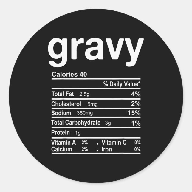 Gravy Nutrition Facts Funny Thanksgiving Christmas Runder Aufkleber (Vorderseite)
