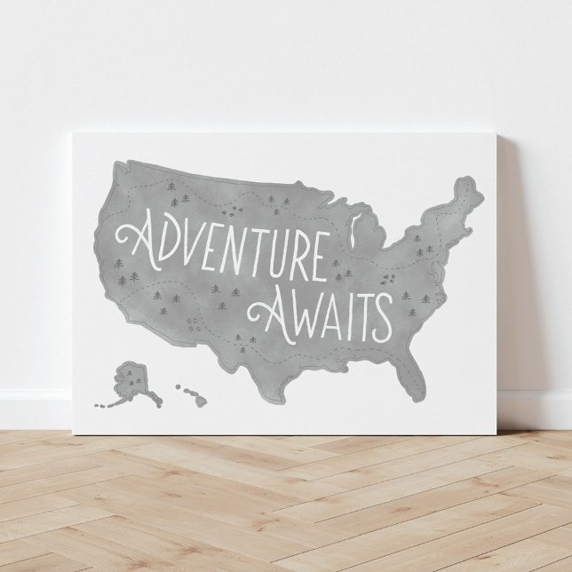 Gray Adventure erwartet US Map Kids Room Decke Leinwanddruck (Von Creator hochgeladen)