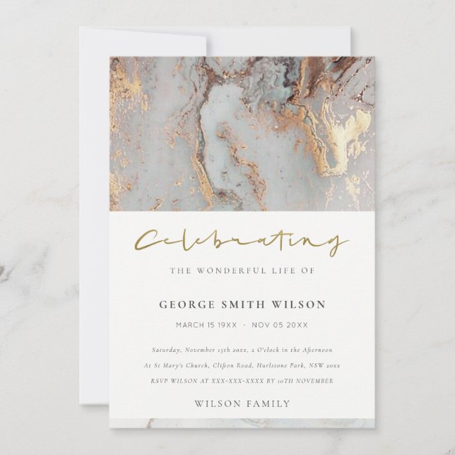 GRAY AGATE CELEBRATING MEMORIVICE INVITE DANKESKARTE (Vorderseite)