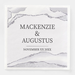 Gray Agate Silver Glitzer Braut und Groom Wedding Serviette
