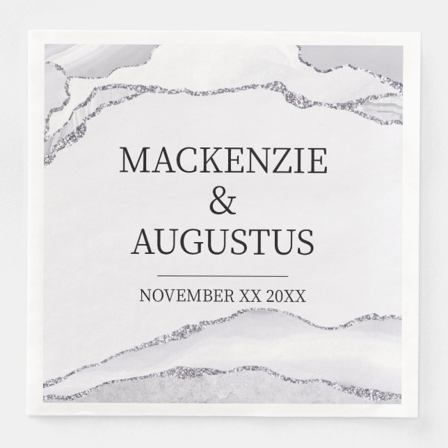 Gray Agate Silver Glitzer Braut und Groom Wedding Serviette (Vorderseite)